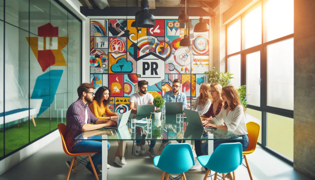 Entrepreneurs brainstorming PR for startups strategies in a startup meeting room.